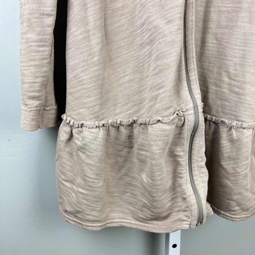 J. Jill Pure Jill Hoodie Tunic Jacket Womens S Tan Taupe Zip Up Ruffle Hem - Picture 3 of 6